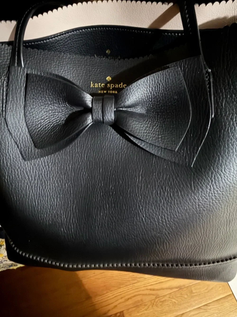 Kate Spade New York Black Leather Bow Georgia Vanderbilt Medium Tote Bag NWOT